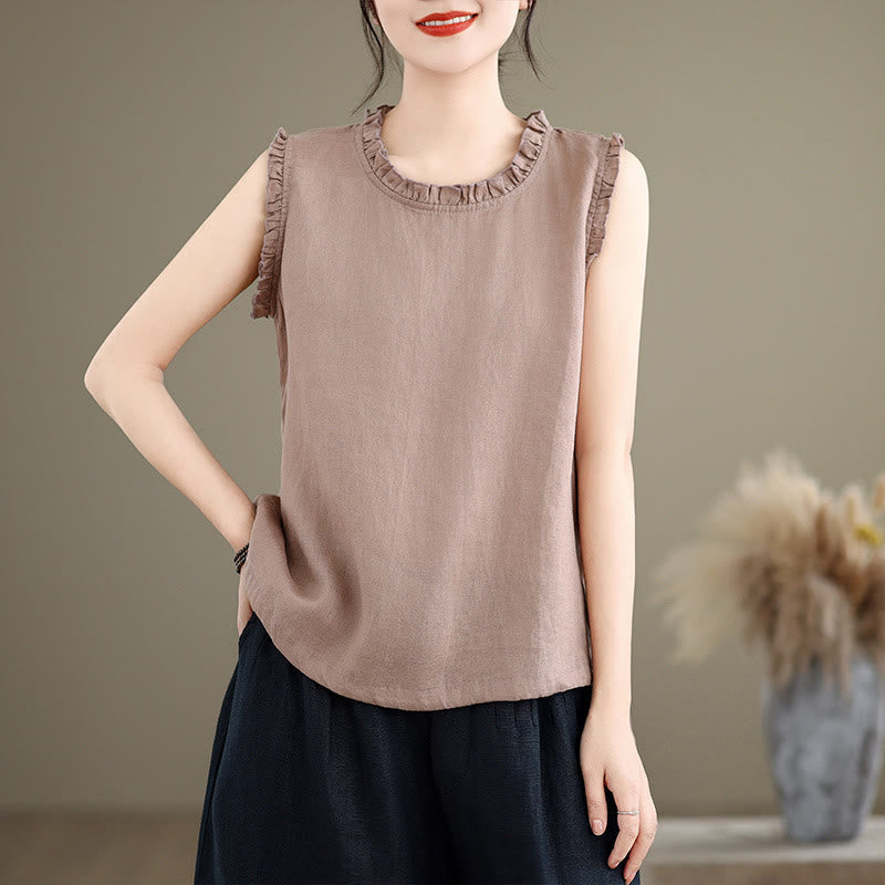 Lightweight Cotton Linen Ruffled Drawstring Meditation Vest