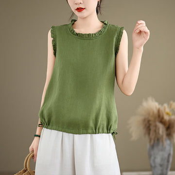 Lightweight Cotton Linen Ruffled Drawstring Meditation Vest