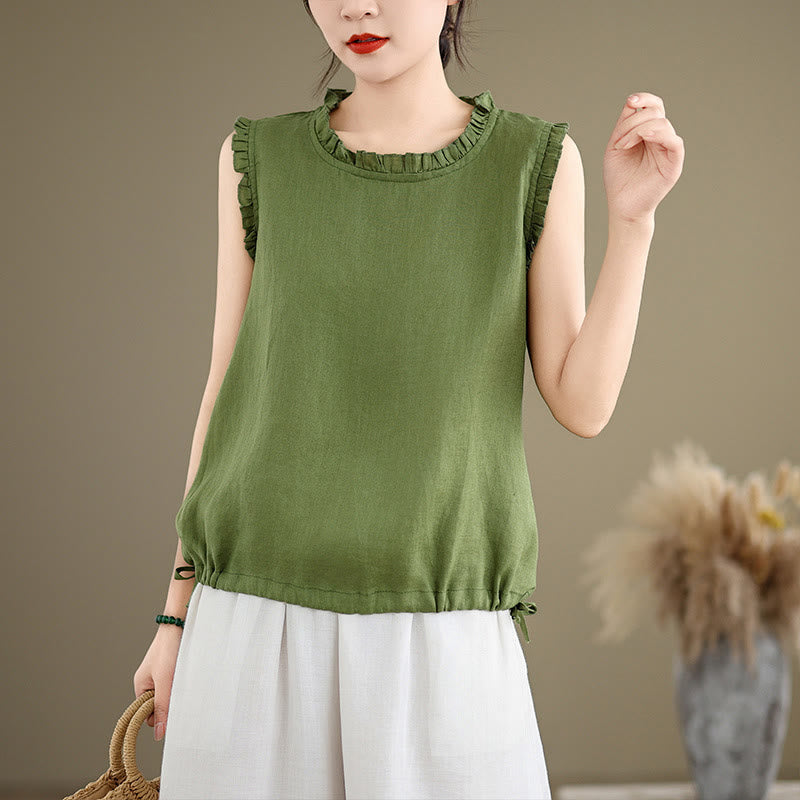 Lightweight Cotton Linen Ruffled Drawstring Meditation Vest