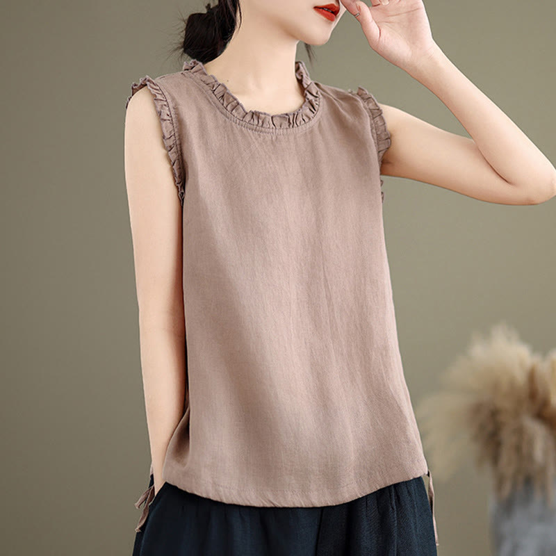 Lightweight Cotton Linen Ruffled Drawstring Meditation Vest