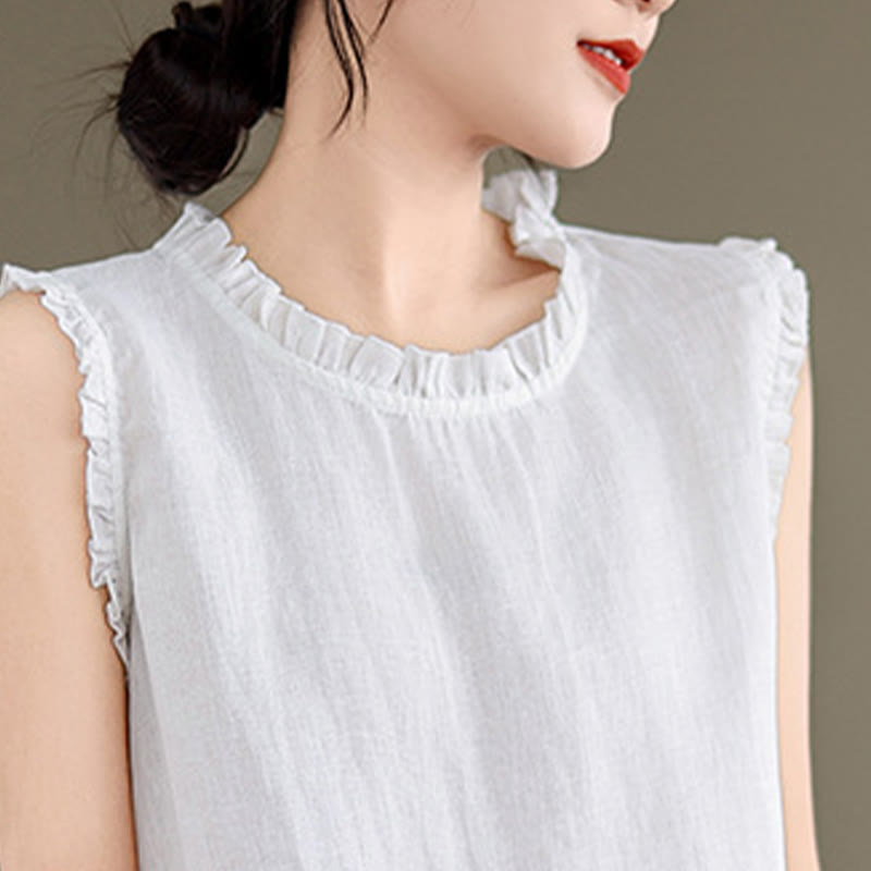 Lightweight Cotton Linen Ruffled Drawstring Meditation Vest