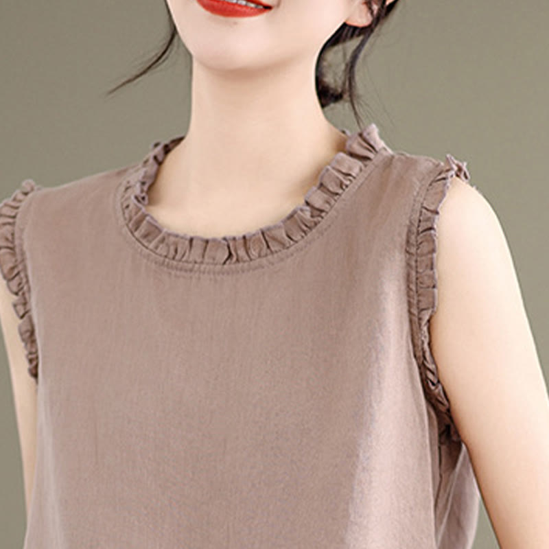 Lightweight Cotton Linen Ruffled Drawstring Meditation Vest