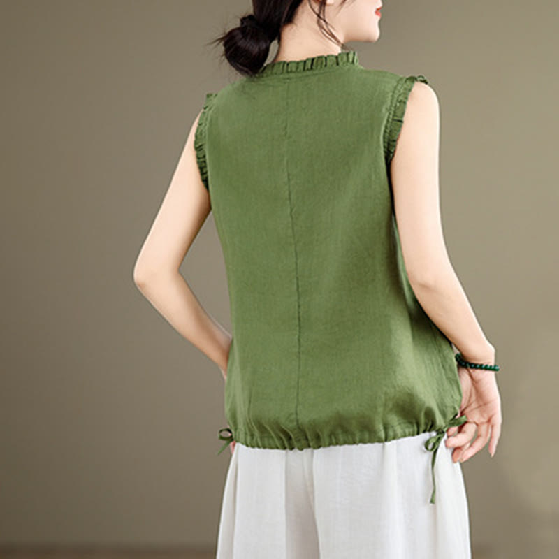 Lightweight Cotton Linen Ruffled Drawstring Meditation Vest