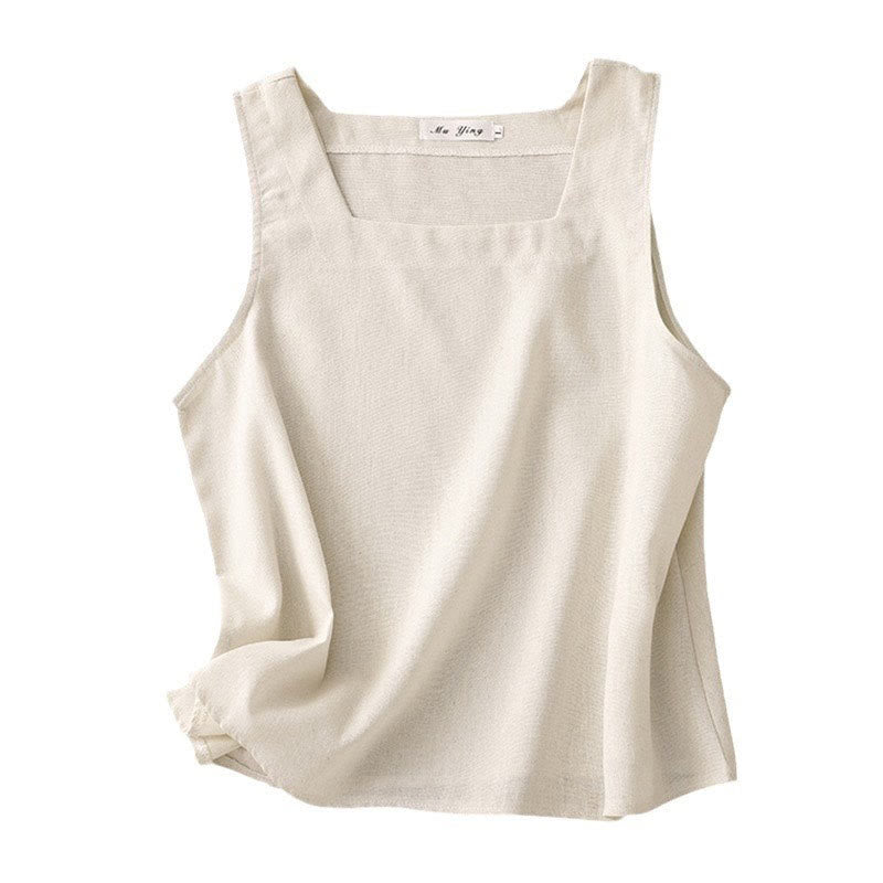 Breathable Cotton Linen Square Neck Meditation Vest