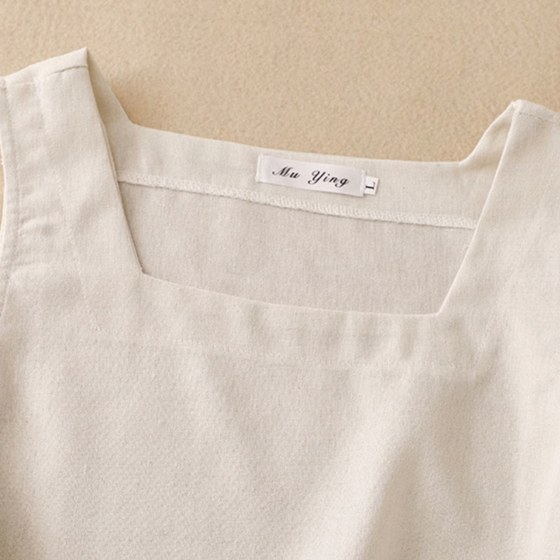 Breathable Cotton Linen Square Neck Meditation Vest