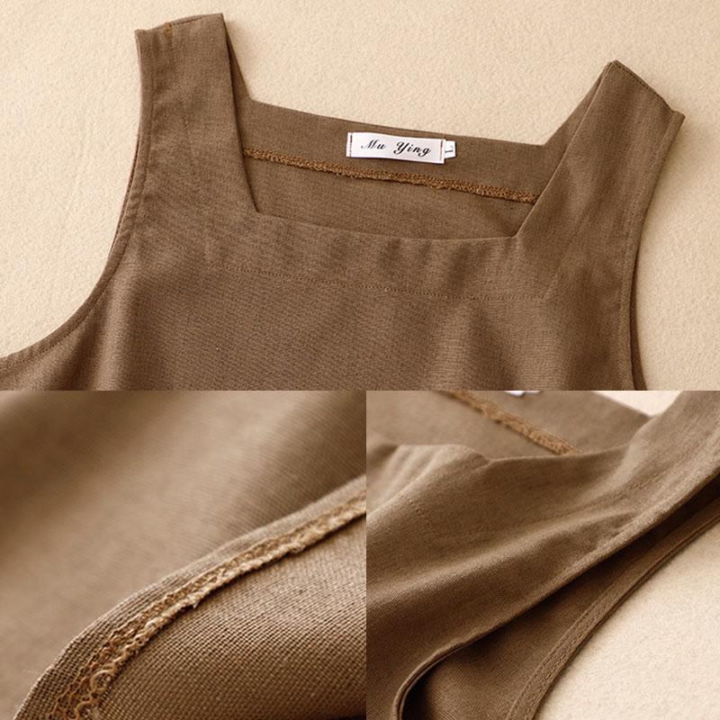 Breathable Cotton Linen Square Neck Meditation Vest