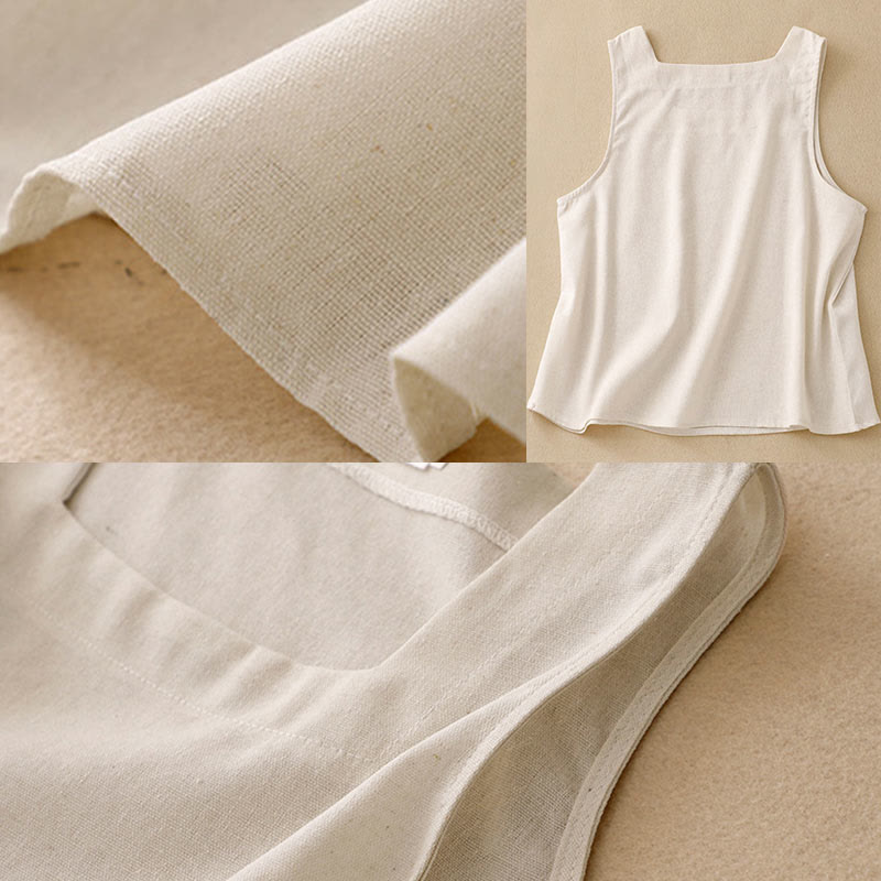 Breathable Cotton Linen Square Neck Meditation Vest