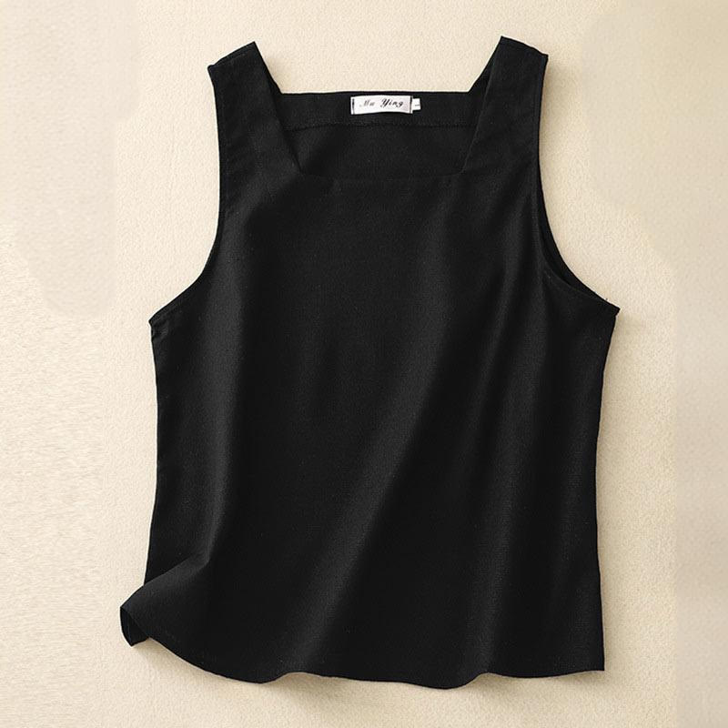 Breathable Cotton Linen Square Neck Meditation Vest