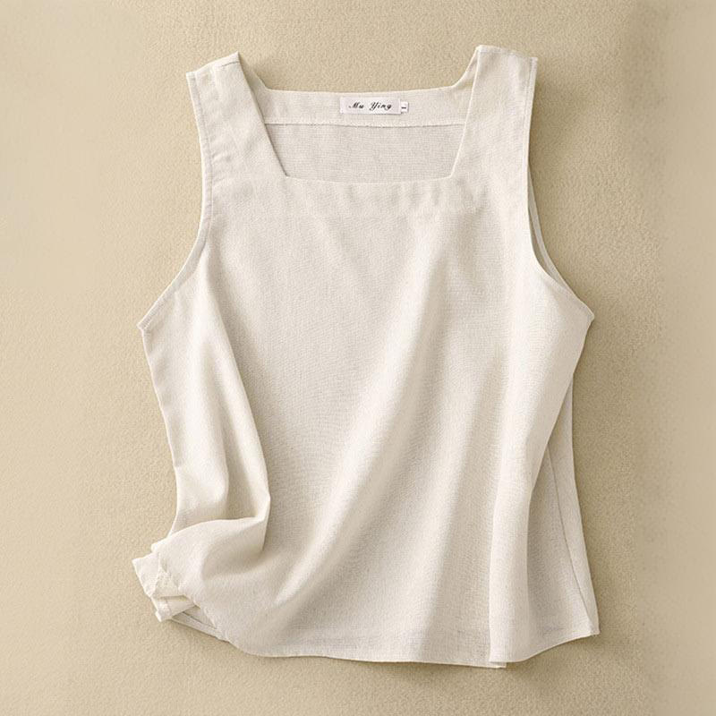 Breathable Cotton Linen Square Neck Meditation Vest