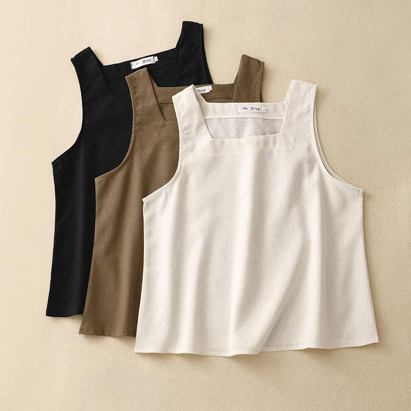 Breathable Cotton Linen Square Neck Meditation Vest