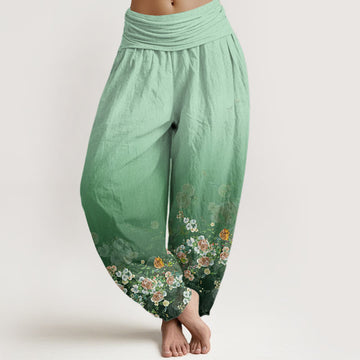 Tactile Cotton Botanical Print Meditation Harem Pants