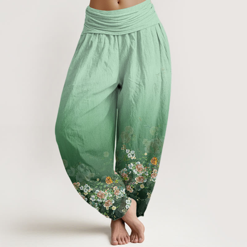 Tactile Cotton Botanical Print Meditation Harem Pants