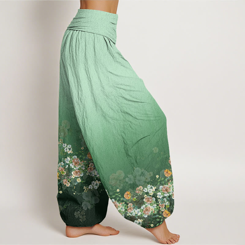 Tactile Cotton Botanical Print Meditation Harem Pants