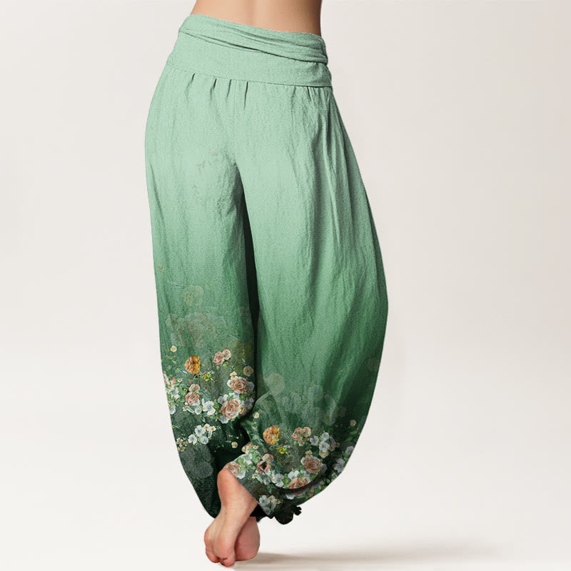 Tactile Cotton Botanical Print Meditation Harem Pants