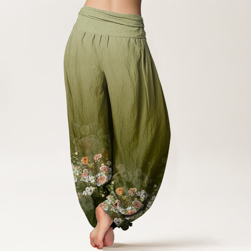 Tactile Cotton Botanical Print Meditation Harem Pants