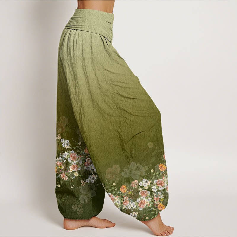 Tactile Cotton Botanical Print Meditation Harem Pants