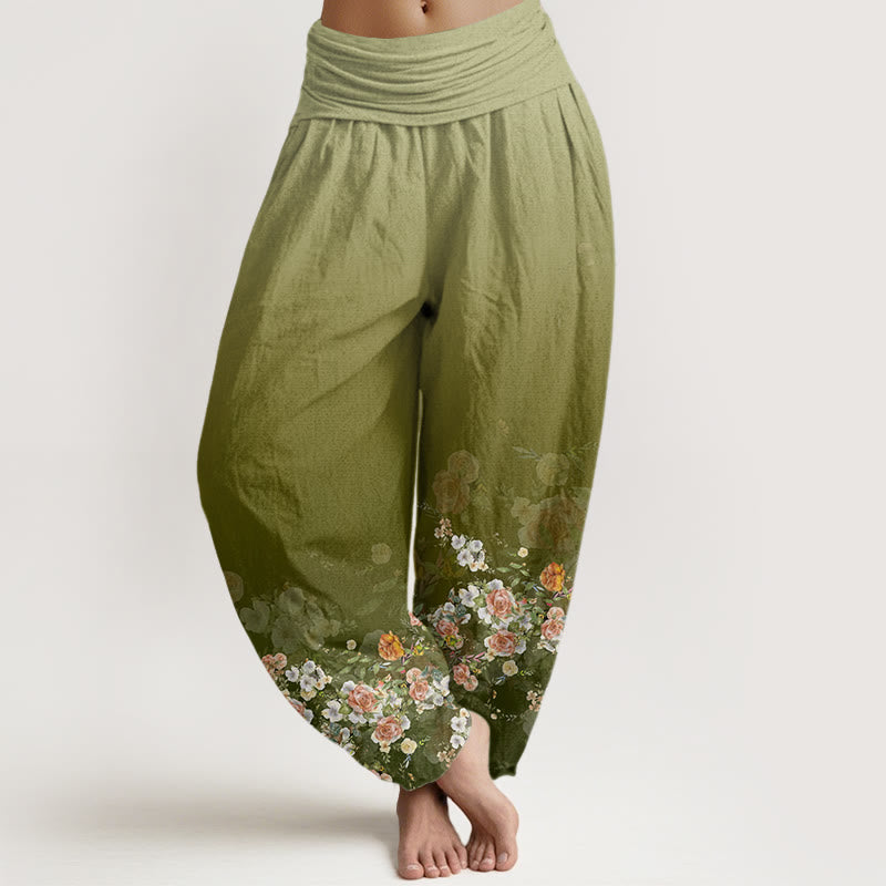 Tactile Cotton Botanical Print Meditation Harem Pants