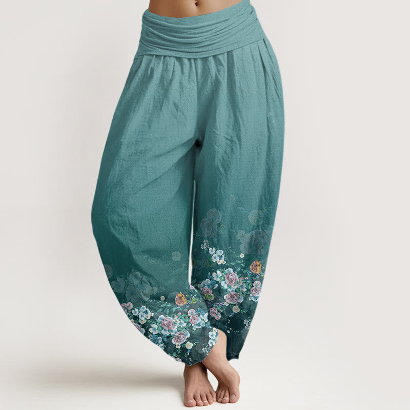Tactile Cotton Botanical Print Meditation Harem Pants