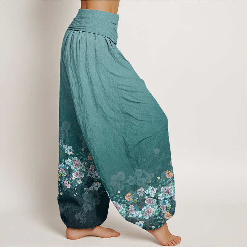 Tactile Cotton Botanical Print Meditation Harem Pants