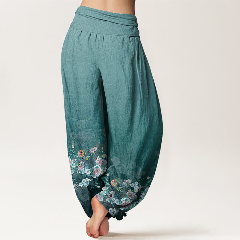 Tactile Cotton Botanical Print Meditation Harem Pants