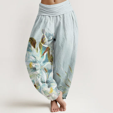 Breathable Cotton Epiphyllum Print Mindful Harem Pants