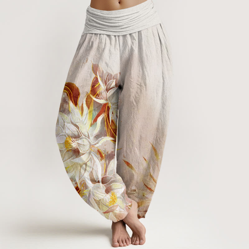 Breathable Cotton Epiphyllum Print Mindful Harem Pants