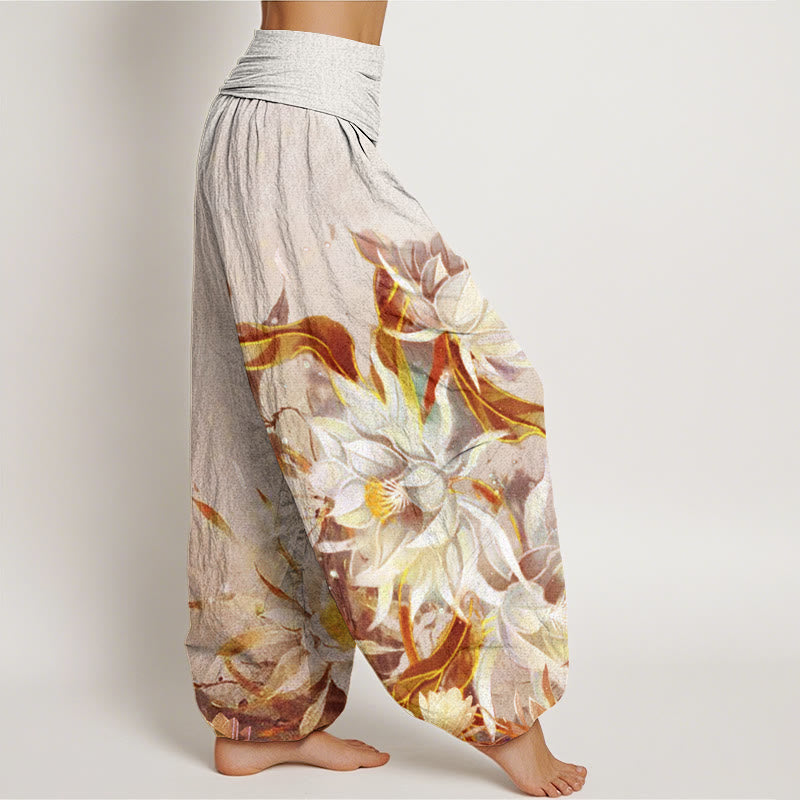 Breathable Cotton Epiphyllum Print Mindful Harem Pants