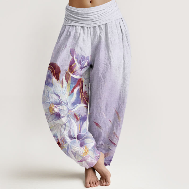 Breathable Cotton Epiphyllum Print Mindful Harem Pants