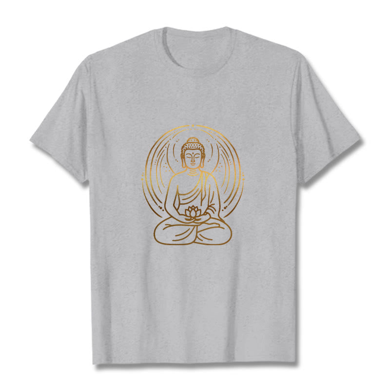 Golden Meditation Buddha Halo Holding A Lotus Flower Tee T-shirt