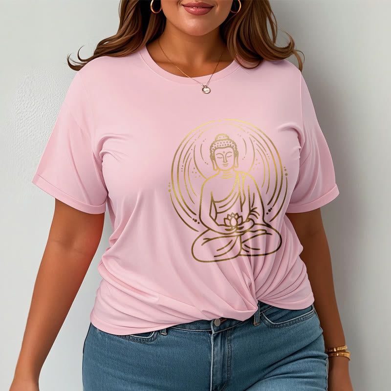 Golden Meditation Buddha Halo Holding A Lotus Flower Tee T-shirt