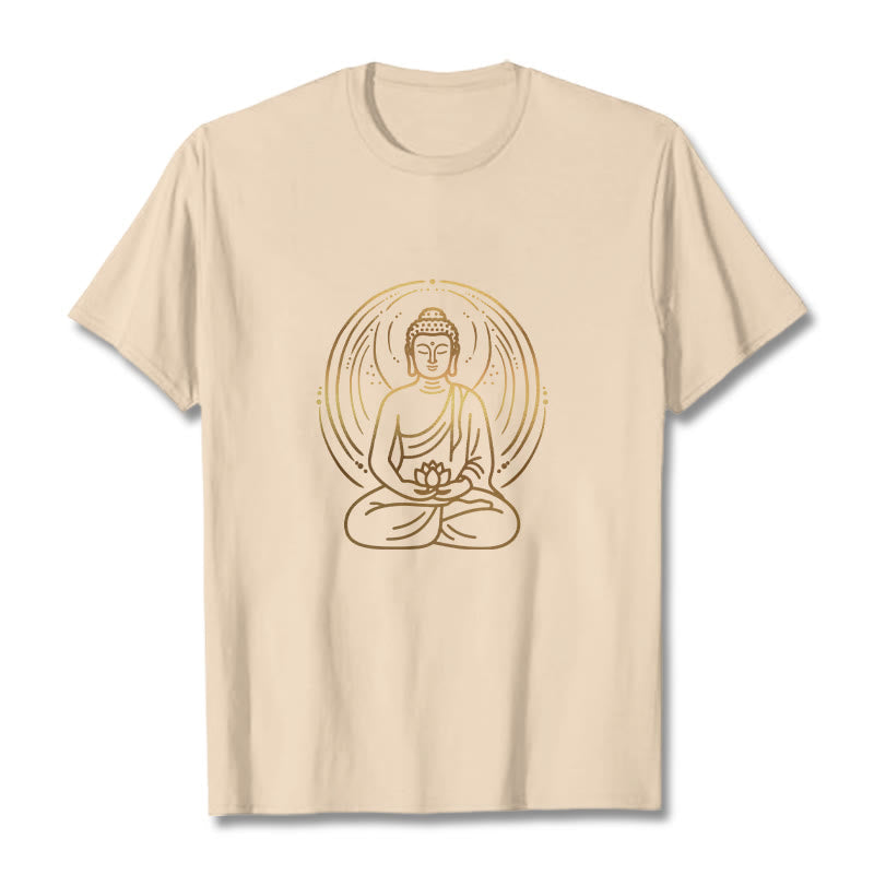 Golden Meditation Buddha Halo Holding A Lotus Flower Tee T-shirt