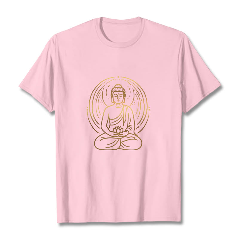 Golden Meditation Buddha Halo Holding A Lotus Flower Tee T-shirt