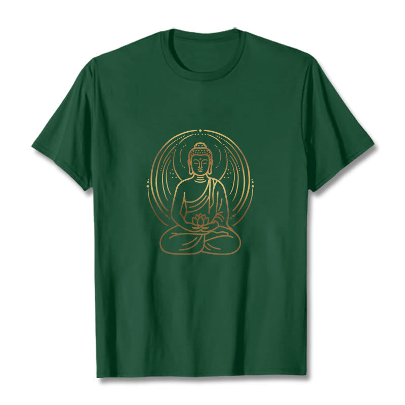 Golden Meditation Buddha Halo Holding A Lotus Flower Tee T-shirt