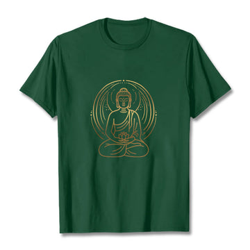 Golden Meditation Buddha Halo Holding A Lotus Flower Tee T-shirt