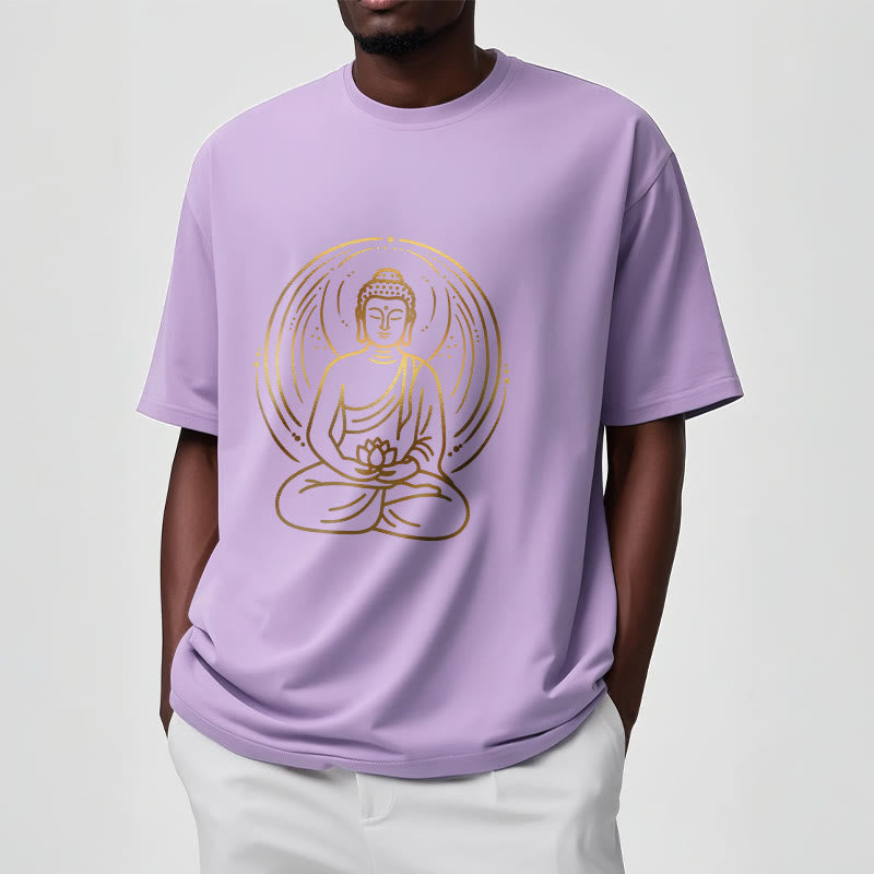 Golden Meditation Buddha Halo Holding A Lotus Flower Tee T-shirt