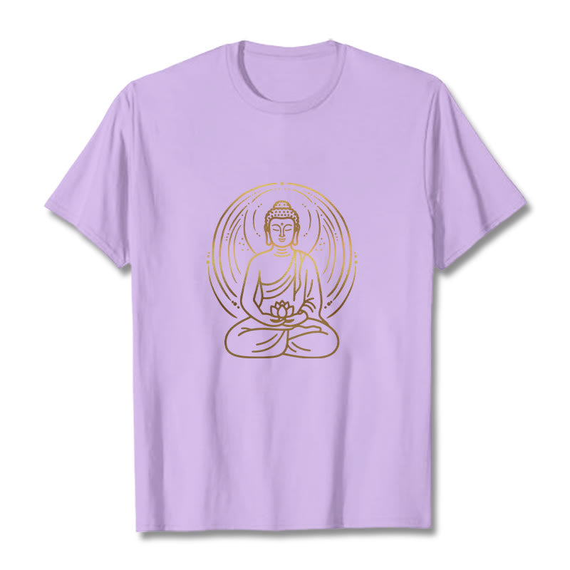 Golden Meditation Buddha Halo Holding A Lotus Flower Tee T-shirt