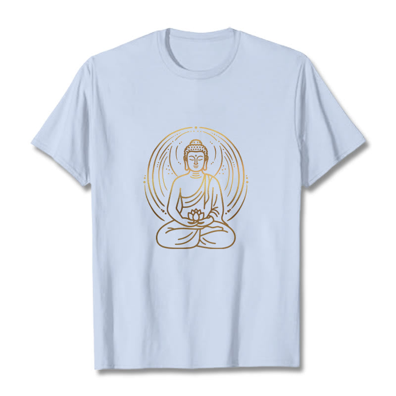 Golden Meditation Buddha Halo Holding A Lotus Flower Tee T-shirt
