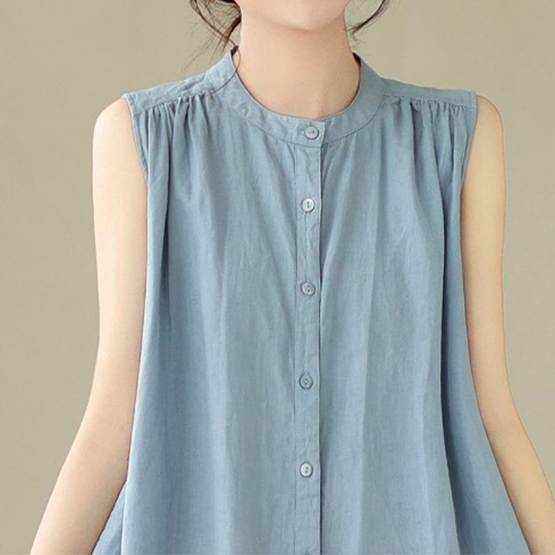 Cotton Linen Pleated Sleeveless Meditation Midi Dress