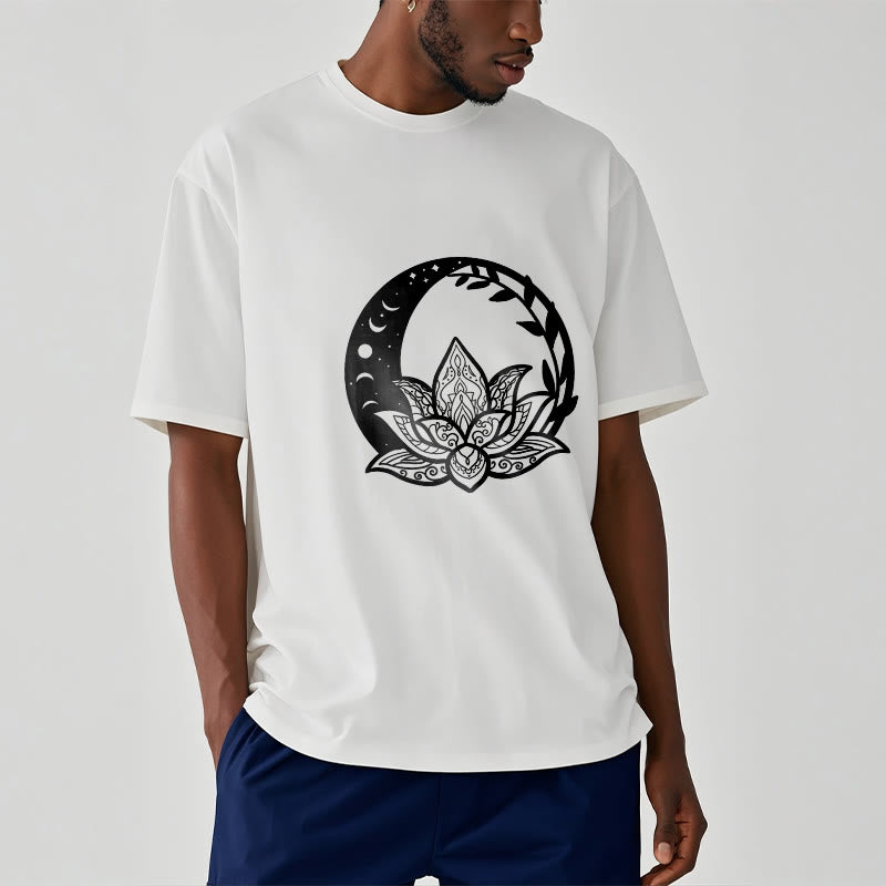 Breathable Cotton Lotus Sun Moon Mindful Practice Tee