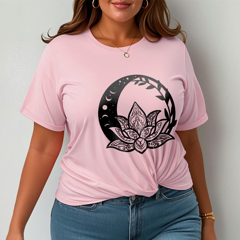 Breathable Cotton Lotus Sun Moon Mindful Practice Tee