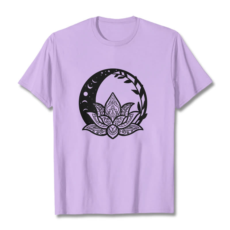 Breathable Cotton Lotus Sun Moon Mindful Practice Tee