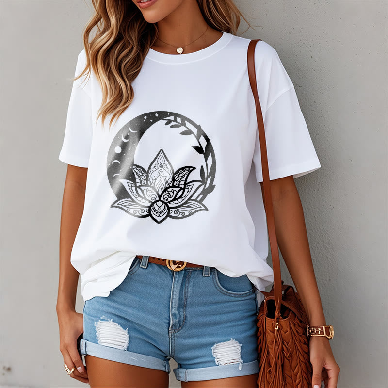 Breathable Cotton Lotus Sun Moon Mindful Practice Tee