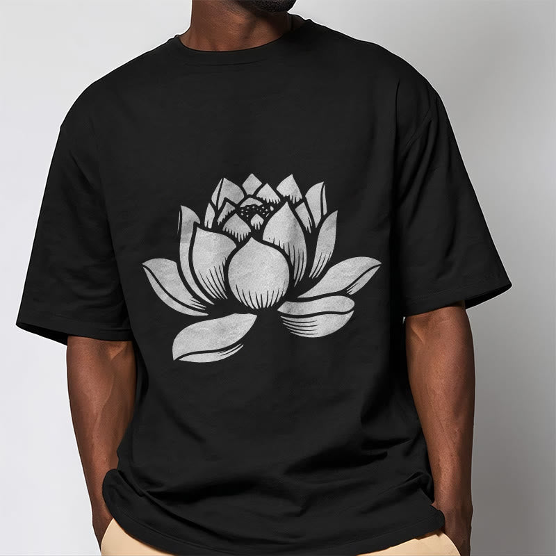 Soft Cotton Lotus Print Mindful Meditation T-Shirt