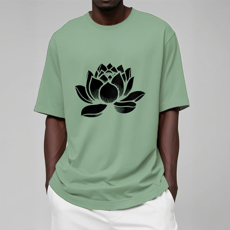 Soft Cotton Lotus Print Mindful Meditation T-Shirt