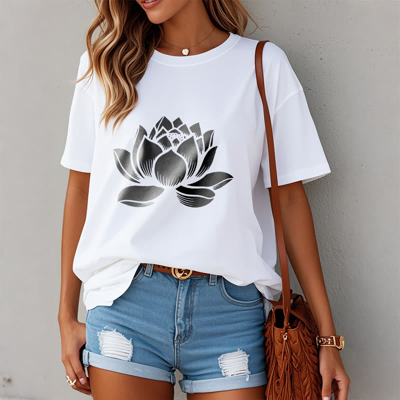 Soft Cotton Lotus Print Mindful Meditation T-Shirt