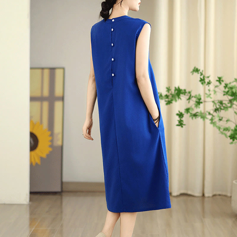 Breathable Cotton Linen Sleeveless Grounding Midi Dress