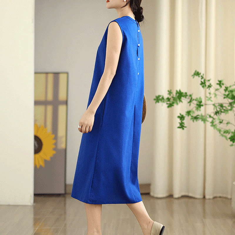 Breathable Cotton Linen Sleeveless Grounding Midi Dress