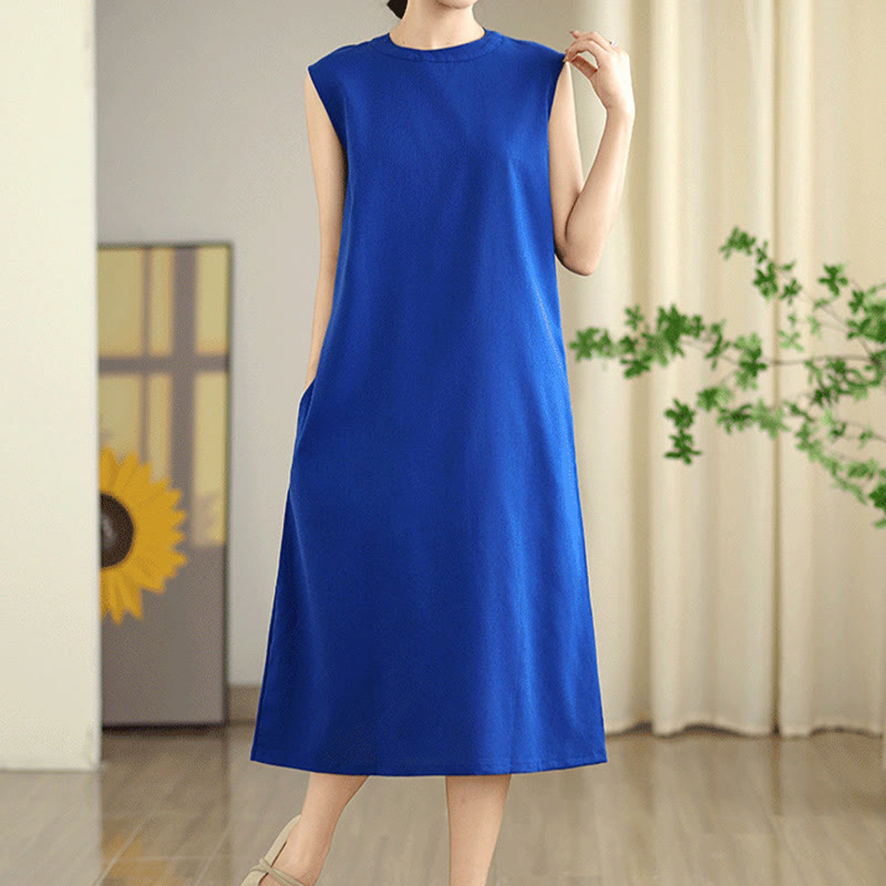Breathable Cotton Linen Sleeveless Grounding Midi Dress