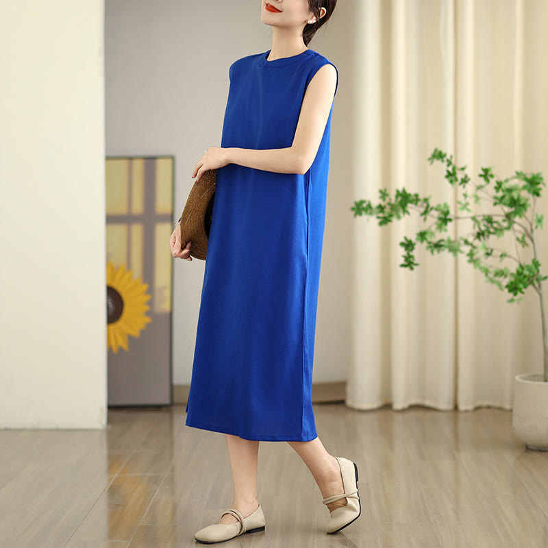 Breathable Cotton Linen Sleeveless Grounding Midi Dress