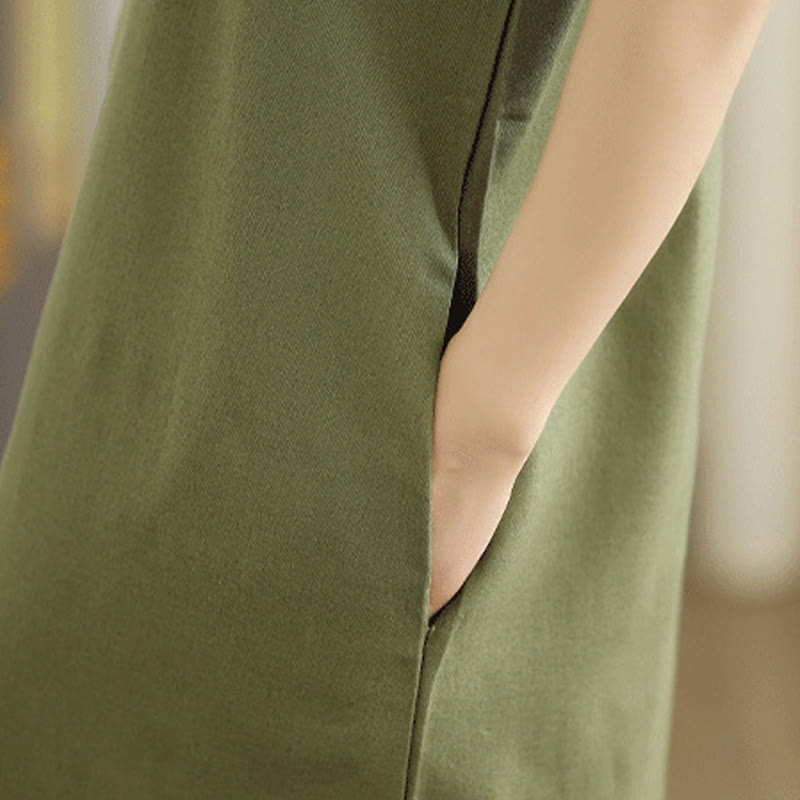 Breathable Cotton Linen Sleeveless Grounding Midi Dress